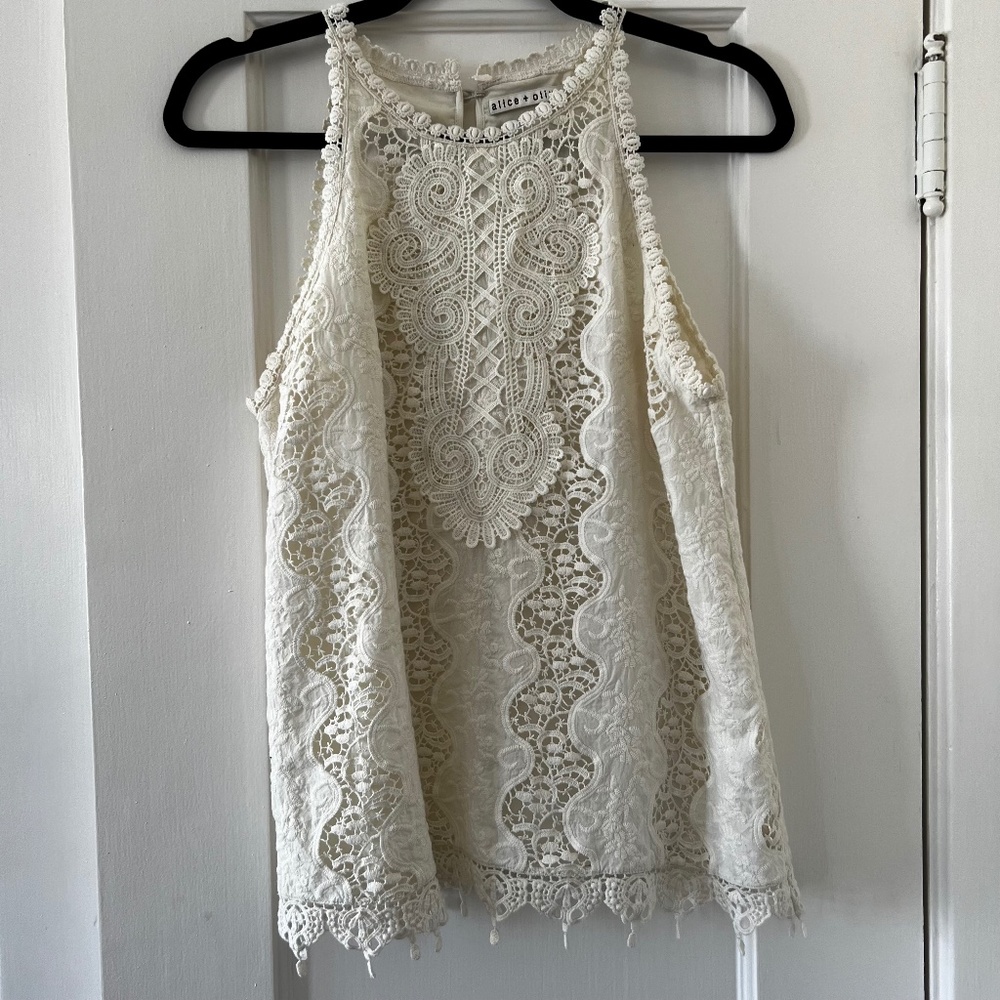 Alice + Olivia Off-White Lace Tank